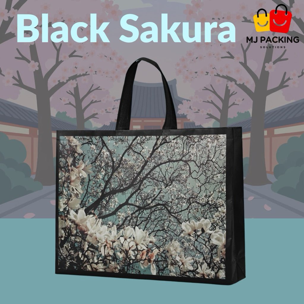 ถุงสปันบอนด์พิมพ์ลาย - Black Sakura
